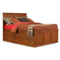 Mission Oak Queen Pedestal Bed with 9 storage drawers