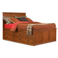 Mission Oak Cal King Pedestal Bed with 9 storage drawers