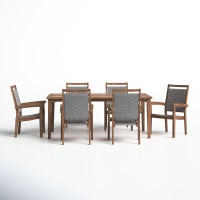Fleur 7 Piece Eucalyptus Checkerboard Dining Set with Wicker Chairs by Birch Lane