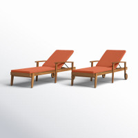 Saeon 78.75" Long Reclining Acacia Single Chaise with Cushions by Birch Lane