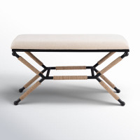 Pippa 36" Metal Upholstered Backless Campaign Bench with Rope Detail by Birch Lane