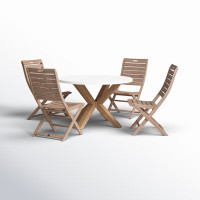 Fleur Round 4 - Person 48" Long Eucalyptus Dining Set by Birch Lane
