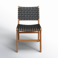 Valeria Top Grain Woven Leather with Teak Frame Dining Side Chair by Birch Lane