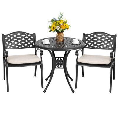 Outdoor 3-piece Cast Aluminum Bistro Set With Cushions by Red Barrel Studio