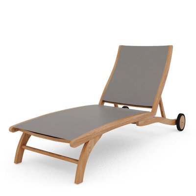 Perrin Teak Outdoor Reclining Chaise Lounger with Rear Wheels by Birch Lane