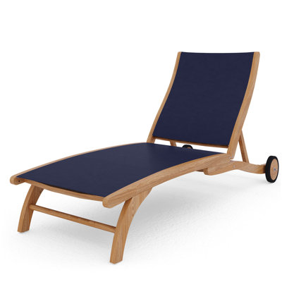 Perrin Teak Outdoor Reclining Chaise Lounger with Rear Wheels by Birch Lane
