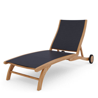 Perrin Teak Outdoor Reclining Chaise Lounger with Rear Wheels by Birch Lane