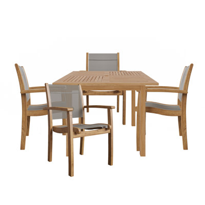 Flem 5-Piece Square Teak Outdoor Dining Set with Stacking Armchairs by Birch Lane