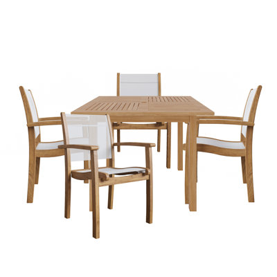 Flem 5-Piece Square Teak Outdoor Dining Set with Stacking Armchairs by Birch Lane