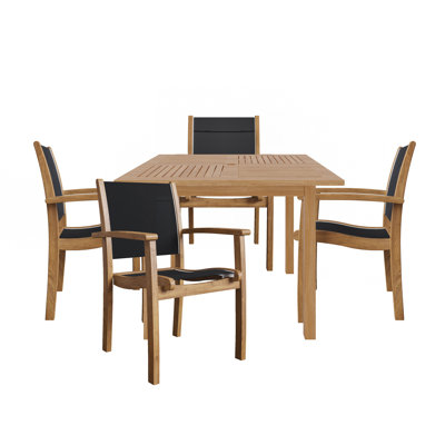 Flem 5-Piece Square Teak Outdoor Dining Set with Stacking Armchairs by Birch Lane