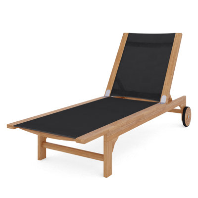 Elie Teak Outdoor Reclining Sun Lounger with Rear Wheels by Birch Lane