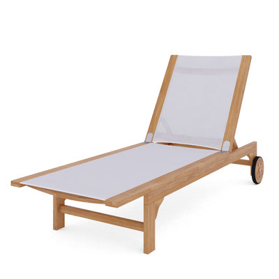 Elie Teak Outdoor Reclining Sun Lounger with Rear Wheels by Birch Lane