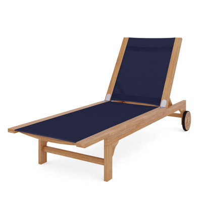 Elie Teak Outdoor Reclining Sun Lounger with Rear Wheels by Birch Lane