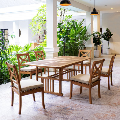 Peavy 6 - Person Teak Outdoor Extendable Dining Set With Cushions by Birch Lane