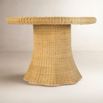 Lacie 42 in. W Round Rattan Dining Table with Glass Top by Birch Lane