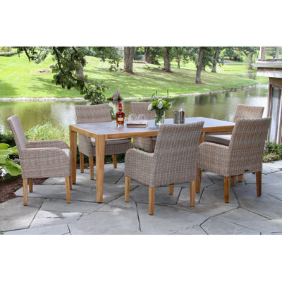 Akiva Teak and Grey Sintered Stone Dining Set by Birch Lane