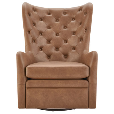 Waverly Upholstered Faux Leather Tufted Swivel Wingback Chair by Birch Lane