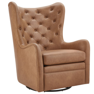 Waverly Upholstered Faux Leather Tufted Swivel Wingback Chair by Birch Lane