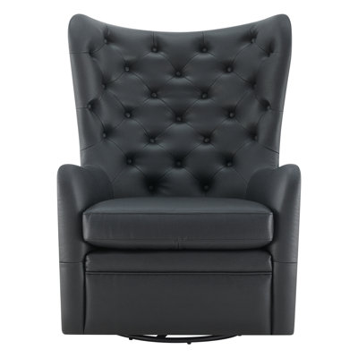Waverly Upholstered Faux Leather Tufted Swivel Wingback Chair by Birch Lane