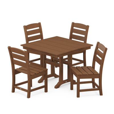 Lakeside 5-Piece Farmhouse Trestle Side Chair Dining Set by POLYWOOD