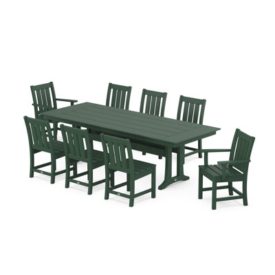 Oxford 9-Piece Farmhouse Dining Set with Trestle Legs by POLYWOOD
