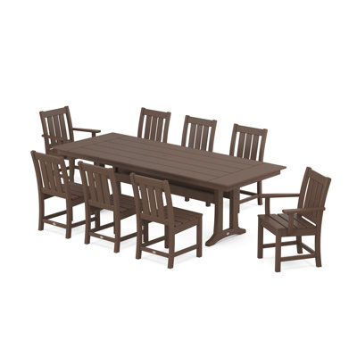 Oxford 9-Piece Farmhouse Dining Set with Trestle Legs by POLYWOOD