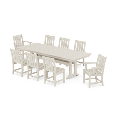 Oxford 9-Piece Farmhouse Dining Set with Trestle Legs by POLYWOOD
