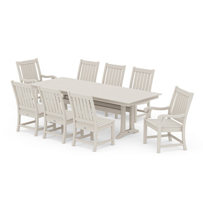 POLYWOOD x Birch Lane Verlyn 9-Piece Farmhouse Dining Set with Trestle Legs by Birch Lane
