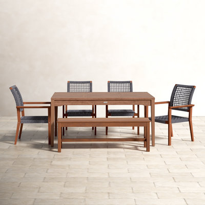 Fleur 6 - Pieces Eucalyptus Checkerboard Dining Set With Rope Chairs by Birch Lane