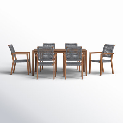 Fleur 7 Pc. Eucalyptus Checkerboard Dining Set With Rope Chairs by Birch Lane