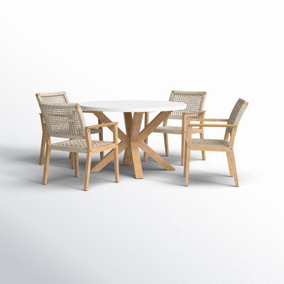 Fleur 5 Piece Eucalyptus Dining Set with Nautical Rope Chairs by Birch Lane