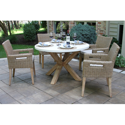 Fleur 5 Piece Eucalyptus Dining Set with Wicker Chairs by Birch Lane