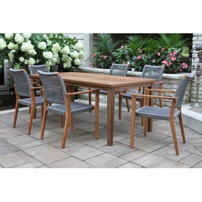 Fleur 7 Pc. Eucalyptus Checkerboard Dining Set With Rope Chairs by Birch Lane