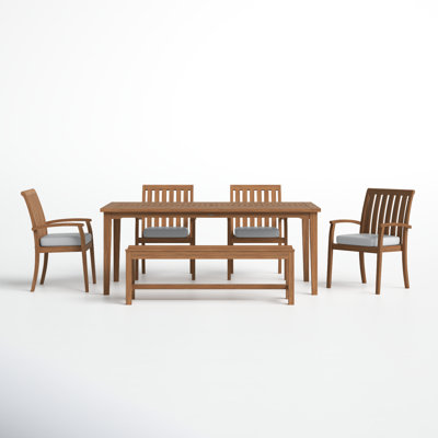 Fleur 76" Rectangular 7 - Person Eucalyptus Dining Set with Cushions by Birch Lane