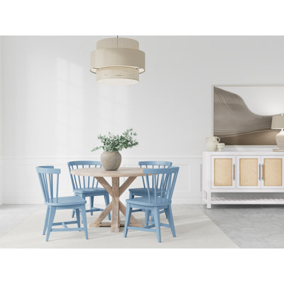 Lana Round Dining Table Set With Blue Wooden Side Chairs by Birch Lane